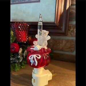 Christmas Santa Sack Of Gifts Teddy Bear Candlelight Sparkle Nightlight